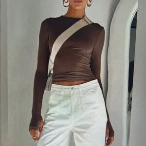 Commense Utility Long Sleeve Brown NWT Crop Top‎ Size Small